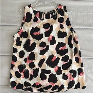 DKNY Black, pink, cream, & white sleeveless blouse
